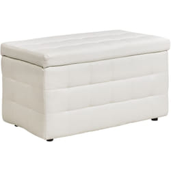 Pouf 72 x 42 cm en Cuir pu avec rangement Chesterfield Blanc Capitonné Michigan