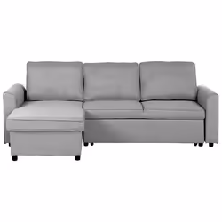 Canapé angle côté droit convertible en tissu gris clair 3 places NESNA