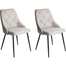 Lot 2 Chaises Vintage Tapissées Cuir PU Gris Clair avec Dossier Capitonné et Pieds Noirs Design Tendance pour Salle à Manger Rétro Beliani