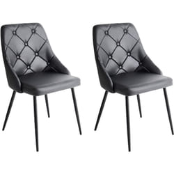Lot 2 Chaises Vintage Tapissées Effet Cuir Noir avec Dossier Capitonné et Pieds Noirs Design Tendance pour Salle à Manger Rétro Beliani