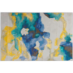 Beliani - Tapis Rectangulaire Bleu Blanc et Jaune en Polyester Motif Abstrait pour Chambre ou Salon au Style Moderne 160 x 230 cm