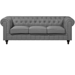 Canapé 3 Places en Tissu Gris Clair Assise Rembourrée Large Chesterfield