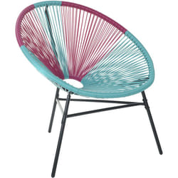 Chaise Fauteuil Type Spaghetti en Rotin pe Rose et Bleu Design Tendance pour Salon Chambre Terrasse ou Jardin au Style Moderne et Industriel Beliani