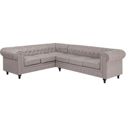 Canapé d'Angle à Droite en Tissu Beige Housse Amovible Assise Large Chesterfield