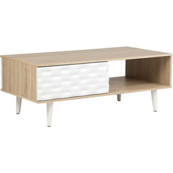 Table Basse Rectangulaire 120 x 60 cm en mdf Effet Bois Clair et Blanc avec Tiroirs et Espace de Rangement pour Salon Moderne ou Scandinave Beliani