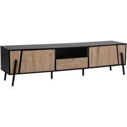 Meuble tv au Design Industriel et Minimaliste avec Structure en Métal Noir 2 Portes d'un Tiroir Effet Bois Clair pour Salon ou Chambre Beliani
