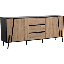 Commode au Design Industriel et Minimaliste avec Structure en Métal Noir 2 Portes et 3 Tiroirs Effet Bois Clair pour Salon ou Chambre Beliani