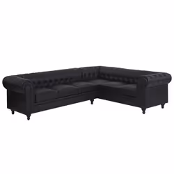 Canapé dangle gauche 6 places en cuir PU noir CHESTERFIELD