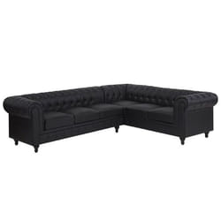 Canapé dangle gauche 6 places en cuir PU noir CHESTERFIELD