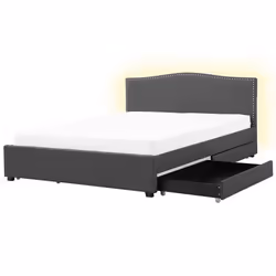 Lit double en tissu gris avec coffre et LED 180x200 cm MONTPELLIER