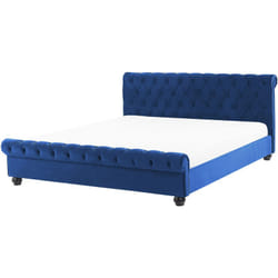 Lit Double Chesterfield en Velours Bleu 180 x 200 cm Confortable avec Tendance Glamour pour Chambre Moderne ou Classique Beliani