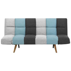 Canapé convertible 3 places en tissu gris et bleu INGARO