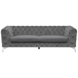 Beliani - Canapé Fixe 3 Places Capitonné en Velours Gris de Qualité Idéal pour Salon au Design Glamour et Traditionnel