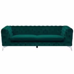 Canapé Chesterfield en velours vert - BELIANI - SOTRA - 3 places - Elégance - Chic - Moelleux