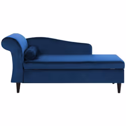 Canapé méridienne en velours bleu avec rangement. Cette chaise longue de style classique devient instantanément le point cent ...