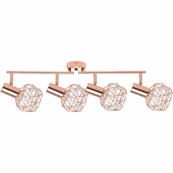 Lampe de plafond cuivrée. Cette lampe moderne fonctionnelle se compose de 4 abat-jours géométriques. Leur forme ajourée perme ...