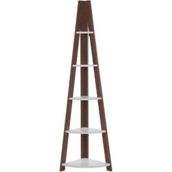 Tagère d'Angle Bois Foncé et Blanc en Triangle 4 Niveaux Effet Naturel Mobile Solo