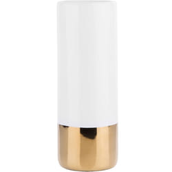Beliani - Vase Décoratif de Forme Cylindrique fabriqué en Grès Blanche et Dorée à la Base 36 cm de Hauteur au Style Moderne et Glamour
