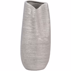 Vase à fleurs décoratif au look métallique. Ce vase décoratif élégant en grès avec une belle finition argentée métallique enr ...