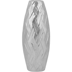 Beliani - Vase Décoratif de Forme Cylindrique Bombé fabriqué en Grès Argentée Motif à Chevron 33 cm de Hauteur au Style Moderne