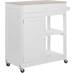 Desserte de Cuisine Chariot à Roulettes avec Long Tiroir Plateau Supérieur en Bois de Pin Clair et Structure en mdf Blanc au Style Rustique Beliani