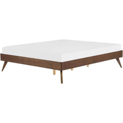 Beliani - Lit Double en Bois Marron 160 x 200 cm Design Minimaliste avec Touche Rétro pour Chambre au Style Scandinave ou Boho