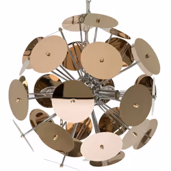 Suspension élégante avec disques cuivrés. La forme inhabituelle de cette lampe suspension, composée de plusieurs disques rond ...