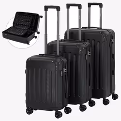 Arebos Set de 3 valises de voyage Noir, Noir