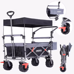 Arebos Chariot luxe - avec toit, Noir