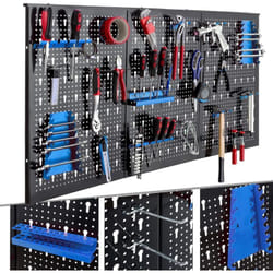 Paroi à Outils en Trois Parties Jeu de 17 Crochets Bleu 120 x 60 x 2 cm Paroi à Outils perforée en métal + Supports + matériel de Montage - Arebos