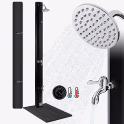Arebos Douche solaire 35L noire et plaque anthracite, Noir, 2 pièce(s)
