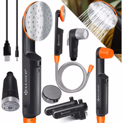 Cette douche de camping portable à batterie KESSER équipée de sa pompe avec batterie vous permet de vous doucher n’importe où ...