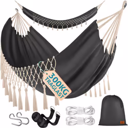 KESSER Hamac en polyester et coton, avec cordes robustes, hydrofuge et respirant, charge maximale de 300 kg, adapté pour l’in ...
