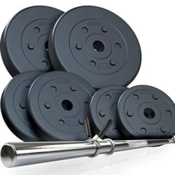 ScSPORTS® Jeu dHaltères - 20kg Plaques de poids : 2x5 2x25 2x125 kg Ø 30/31 mm en Chrome - Ensemble dHaltères Longues avec