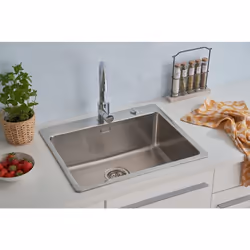 respekta® Evier en acier inoxydable Chicago : Evier encastré avec 1 cuve avec banquette pour robinetterie Pour les meubles so ...