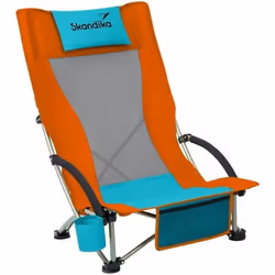 Chaise de Plage Pliable - Skandika Beach - Chaise de Camping Pliante Confortable - Max. 136 kg - Sac de Transport - Orange/Bl ...