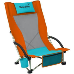 Chaise de Plage Pliable - Skandika Beach - Chaise de Camping Pliante Confortable - Max. 136 kg - Sac de Transport - Orange/Bleu