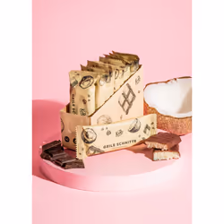 KoRo RIEGEL_011_T10, Sirop de riz*, 29% noix de coco râpée*, 18% chocolat (pâte de cacao*, sucre de fleur de coco*,..., Bulga ...