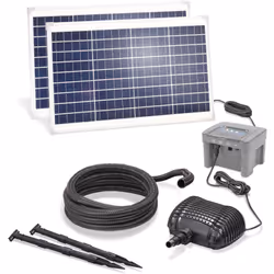 Puissant kit de pompe solaire pour cours d'eau 70/2800 pour réaliser des cours d'eau spectaculaires. Le boîtier d'accumulateu ...