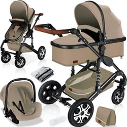 KESSER® 3en1 poussette combinée trio landau complet avec baignoire bébé et siège de sport pour et siège auto beige/noir