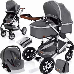 KESSER® 3en1 poussette combinée trio landau complet avec baignoire bébé et siège de sport pour et siège auto gris/argent