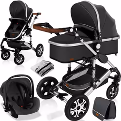 KESSER® 3en1 poussette combinée trio landau complet avec baignoire bébé et siège de sport pour et siège auto gris/arg