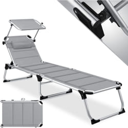 KESSER® Bain de soleil SUN avec toit Chaise longue de jardin pliable Toit solaire Dossier réglable ergonomique surface de couchage rembourrée Gris