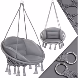 KESSER Chaise suspendue relaxante en macramé avec coussins moelleux, d’une charge maximale de 150 kg, pour extérieur et intér ...