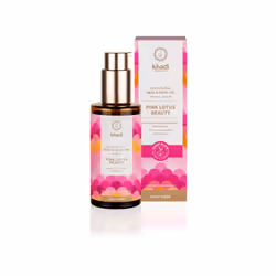 Khadi PINK LOTUS BEAUTY, Huile, Hydratant, Peau délicate, Peau sèche, 100 ml, Bouteille, Boîte