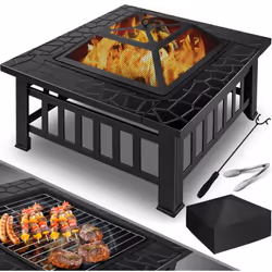 KESSER 3 en 1 Foyer multifonction carré comprenant une grille de cuisson, un brasero pour le chauffage et le barbecue, une pr ...