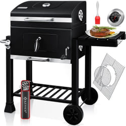 KESSER® Grill Chariot BBQ Smoker XL Barbecue au charbon de bois avec Couvercle, Roues, Poignée en acier inoxydable, Grille et Thermomètre, 8 Broches