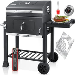 Kesser - Grill Chariot bbq Smoker xl Barbecue au charbon de bois avec Couvercle, Roues, Poignée en acier inoxydable, Grille et Thermomètre, 8 Broches
