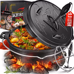 KESSER Premium Dutch Oven BBQ en fonte avec tisonnier résistant à la chaleur, couvercle avec anse et grande contenance Ce n'e ...