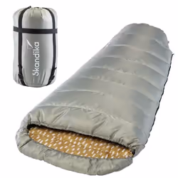 Sac de couchage synthétique sarcophage momie xxl - Skandika Vegas - 3 saisons - jumelable - 220x110 cm - Sauge - Gauche